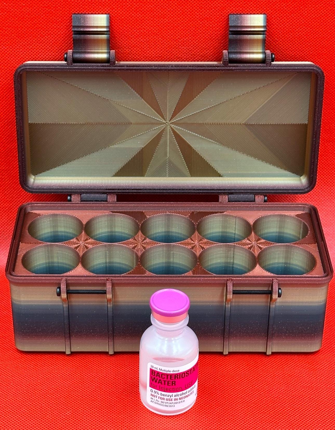 30ml 10 Slot Hospira Bacteriostatic Water Storage | Peptide | Insulin | Testosterone | Fridge | Freezer | Travel | Organizer | Vial | Box