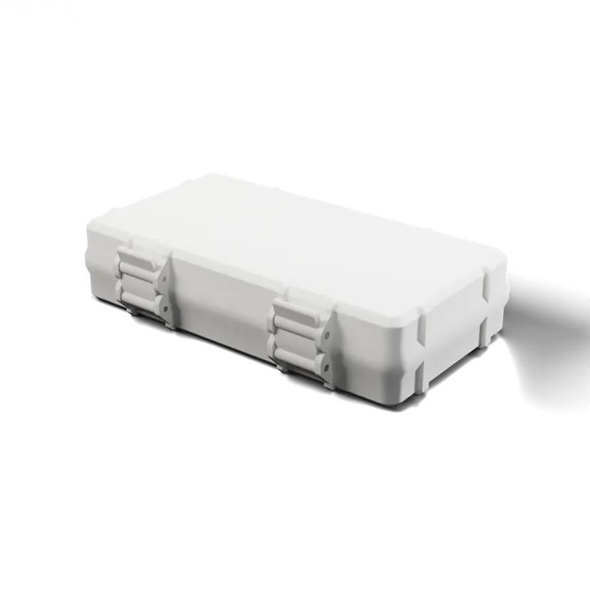 Closed white 50-slot vial case, studio render