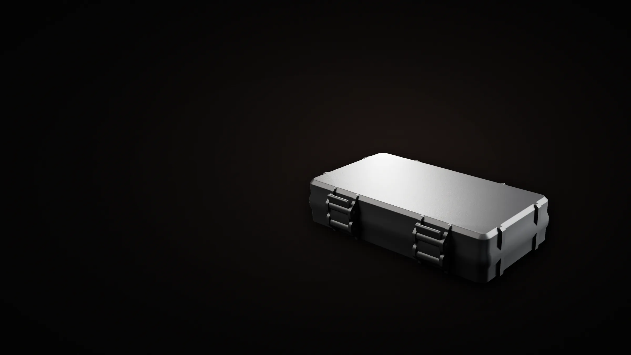 Render of a closed black vial case in the studio
